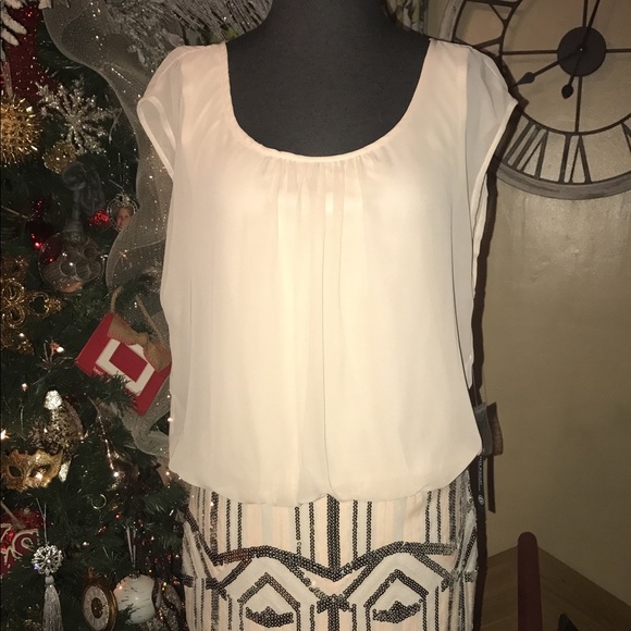 NWT As U Wish Creme Beaded Skirt Mini Dress L - Picture 3 of 7